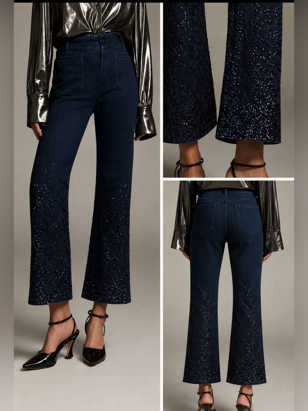 Anthropologie Maeve The Colette Cropped High-Rise Wide-Leg Jeans Sequin 27